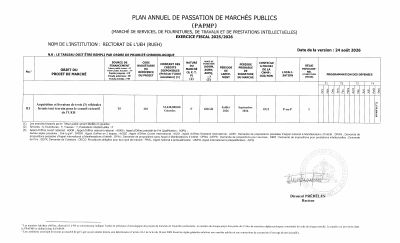 Annual Public Procurement Plan of the RUEH, Fiscal Year 2025-2026, revised