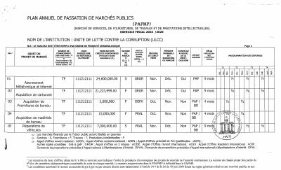 Plan annuel de passation de marchés publics, ULCC, exercice 2024-2025