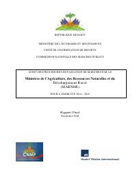 (2016-11) Audit of Procurement Procedures — Ministry of Agriculture, Natural Resources and Rural Development (MARNDR), FY 2014-2015