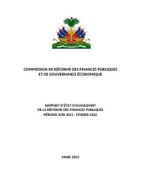 Rapport d'état d'avancement de la réforme des finances publiques, période juin 2021 - février 2022