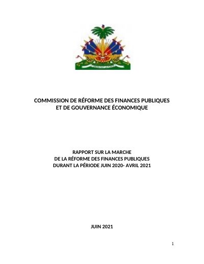 Report on the Progress of Public Finance Reform, June 2020 to April 2021