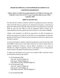 (2011-08) Summary of the CSCCA judgment of 2011-08-01: Affaire relative à l’audit de la gestion financière de l’Office d’Assurance des Véhicules Contre Tiers (OAVCT) pour la période allant de mars 2004 à s