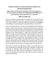 (2015-03) Summary of the CSCCA judgment of 2015-03-13: Affaire relative à la demande de décharge du sieur Fritzner Beauzile ex – gouverneur adjoint de la Banque de la République d’Haïti (BRH) pour la pério