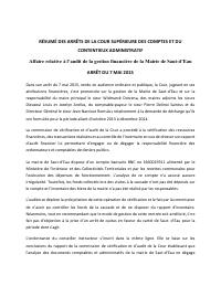 (2015-05) Summary of the CSCCA judgment of 2015-05-07: Affaire relative à l’audit de la gestion financière de la Mairie de Saut-d’Eau
