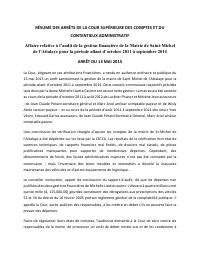 (2015-05) Summary of the CSCCA judgment of 2015-05-13: Affaire relative à l’audit de la gestion financière de la Mairie de Saint-Michel de l’Attalaye pour la période allant d’octobre 2011 à septembre 2014
