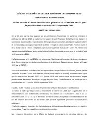 (2015-05) Summary of the CSCCA judgment of 2015-05-14: Affaire relative à l’audit financier de la gestion de la Mairie de Cabaret pour la période allant d’octobre 2007 à septembre 2014.