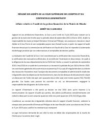 (2015-06) Summary of the CSCCA judgment of 2015-06-03: Affaire relative à l’audit de la gestion financière de la Mairie de Hinche