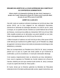 (2015-06) Summary of the CSCCA judgment of 2015-06-08: Affaire relative à la demande de décharge du sieur Jacky Lumarque exmembre du Comité National de la Route de l’Esclave pour la période allant du mois 