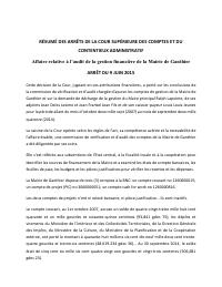 (2015-06) Summary of the CSCCA judgment of 2015-06-09: Affaire relative à l’audit de la gestion financière de la Mairie de Ganthier