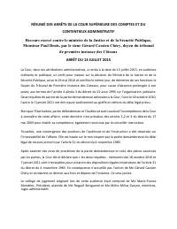 (2015-07) Summary of the CSCCA judgment of 2015-07-13: Recours exercé contre le ministre de la Justice et de la Sécurité Publique, Monsieur Paul Denis, par le sieur Gérard Cassien Chéry, doyen du tribunal 