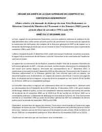 (2015-12) Summary of the CSCCA judgment of 2015-12-17: Affaire relative à la demande de décharge du sieur Fritz Deshommes exDirecteur Général du Ministère de l’Économie et des Finances (MEF) pour la périod