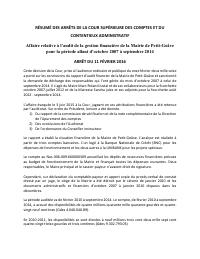 (2016-02) Summary of the CSCCA judgment of 2016-02-11: Affaire relative à l’audit de la gestion financière de la Mairie de Petit-Goâve pour la période allant d’octobre 2007 à septembre 2014