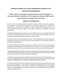 (2016-02) Summary of the CSCCA judgment of 2016-02-29: Affaire relative à la demande de décharge du sieur Fritz Deshommes exDirecteur Général du Ministère de l’Économie et des Finances (MEF) pour la périod