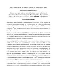 (2016-06) Summary of the CSCCA judgment of 2016-06-03: Recours exercé par la dame Ismaelie Lafrance contre la décision de révocation prise à son encontre par le directeur général du Laboratoire National du