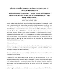 (2016-07) Summary of the CSCCA judgment of 2016-07-07: Recours exercé par la Elsamex S A. Contre la décision de résiliation du contrat de travaux sur la réhabilitation de la route nationale no 3 entre Hinc