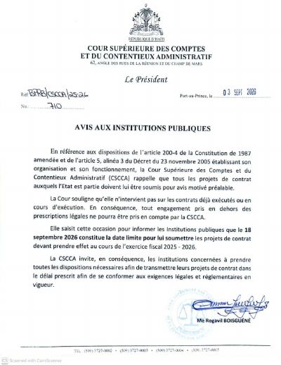 CSCCA notice to public institutions on the prior opinion required for draft state contracts, 3 September 2026