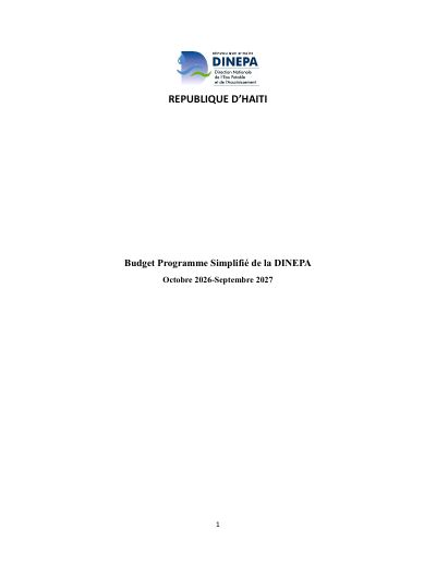 DINEPA Simplified Program Budget, October 2026-September 2027