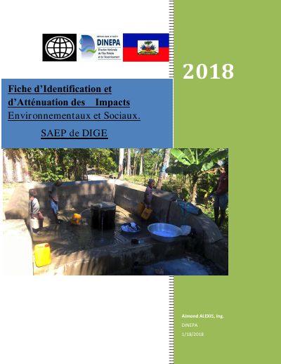 Fiche d'identification et d'atténuation des impacts environnementaux et sociaux : SAEP de Digé (Nord-Ouest, à une vingtaine de kilomètres de Jean-Rabel), mai 2018
