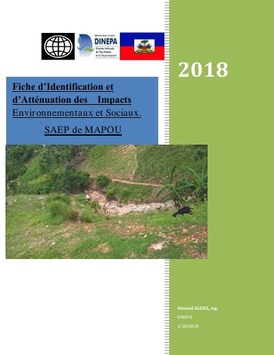 Fiche d'identification et d'atténuation des impacts environnementaux et sociaux : SAEP de Mapou (commune de La Tortue, Nord-Ouest), juillet 2018