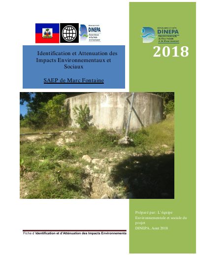 Fiche d'identification et d'atténuation des impacts environnementaux et sociaux : SAEP de Marc Fontaine (commune de Chansolme, Nord-Ouest), août 2018