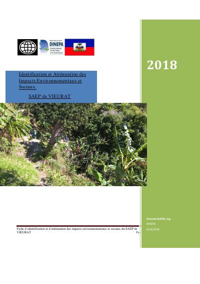 Fiche d'identification et d'atténuation des impacts environnementaux et sociaux : SAEP de Vieurat (commune de Chansolme, Nord-Ouest), décembre 2018