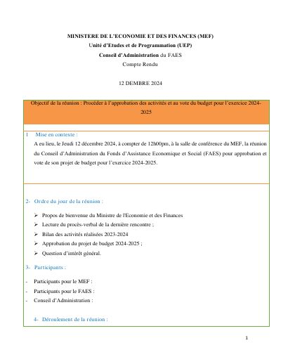 FAES Board of Directors, Minutes of the Meeting of 12 December 2024: 2023-2024 Results and 2024-2025 Budget