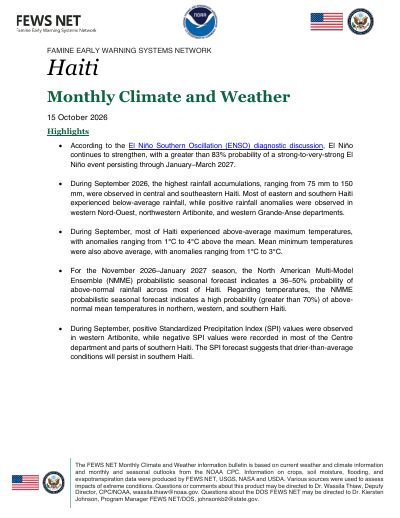 Haïti, climat et météo mensuels, septembre 2026