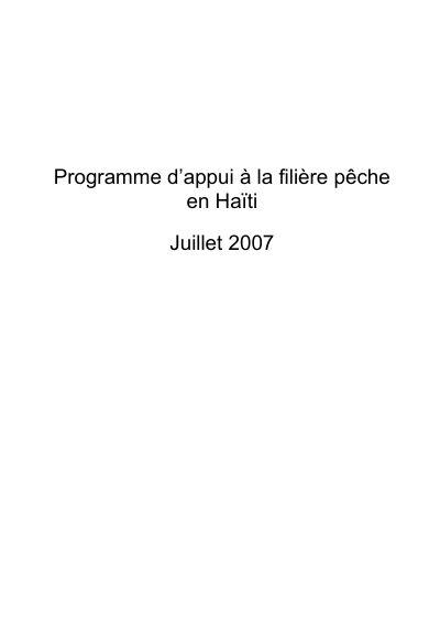 Fisheries Sector Support Program in Haiti: Proposal of the Fondation Verte to the FAES and the IDB (July 2007)
