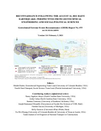 (2021) Reconnaissance suite au tremblement de terre du 14 août 2021 en Haïti : Perspectives de l'ingénierie géotechnique et des sciences sociales/politiques