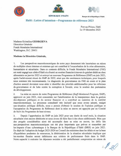Letter of Intent and Memorandum of Economic and Financial Policies to the IMF, Staff-Monitored Program, 19 December 2023