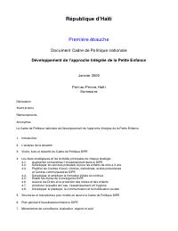 Framework Document for a National Policy on the Integrated Development of Early Childhood (First Draft)
