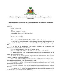 (1971-05-26) Law of 26 May 1971 Regulating the Artibonite Valley Development Organization