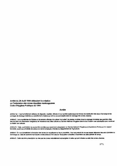 Arrêté of 29 August 1944 prohibiting the creation or extension of marshy zones