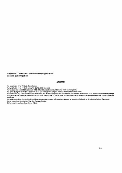 Arrêté of 17 March 1953 conditioning the application of the irrigation law