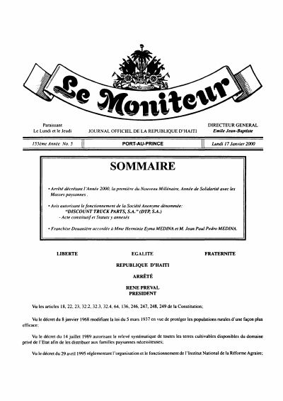 Arrêté declaring 2000 the Year of Solidarity with the Peasant Masses