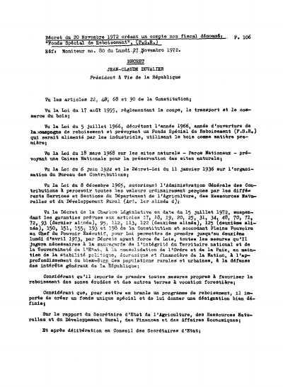 Decree of 20 November 1972 Creating a Non-Fiscal Account Called the Special Reforestation Fund