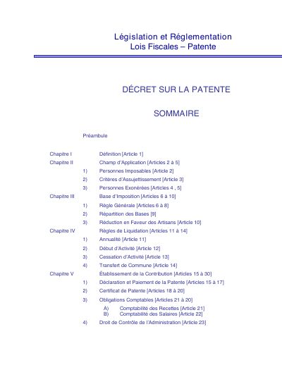 Decree of 28 September 1987 on the Business Licence (Patente)