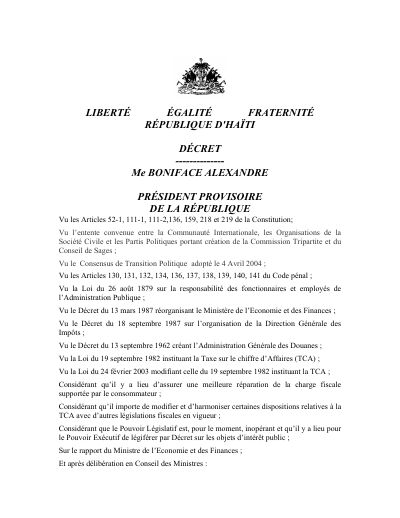 Decree of 23 November 2005 Amending the Simplified Turnover Tax (TCA) Regime