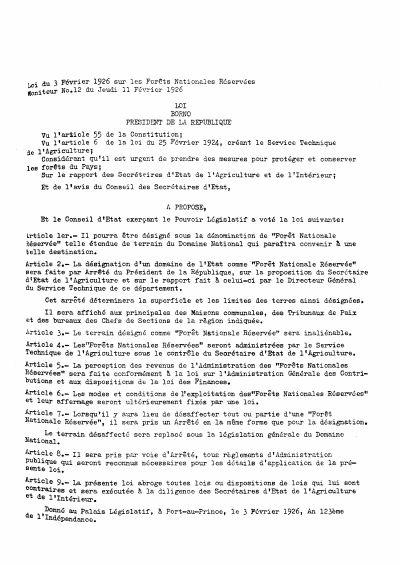Law of 3 February 1926 on National Reserved Forests