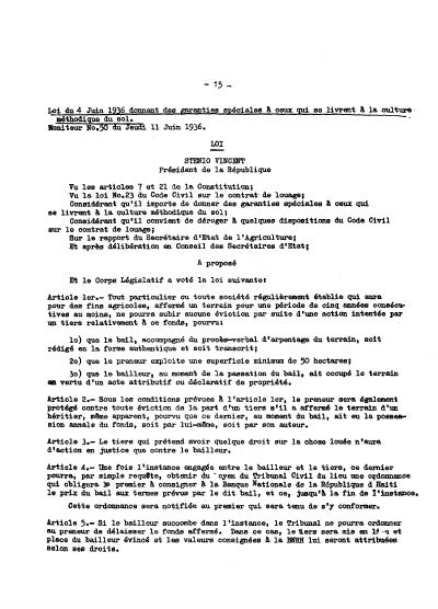 Law of 4 June 1936 giving special guarantees to those farming the land methodically