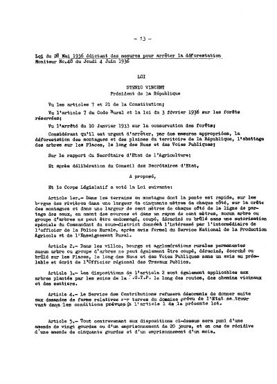 Law of 2 June 1936 enacting measures to halt deforestation