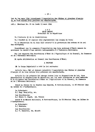 Law of 1 March 1944 prohibiting the export of unmanufactured mahogany and other precious woods