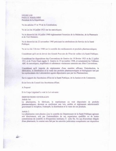 Lwa 1955 ki regle entwodiksyon, fabrikasyon, distribisyon ak vant pwodui famasetik ak byolojik