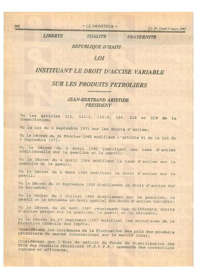 Law of 5 February 1995 Instituting the Variable Excise Duty on Petroleum Products