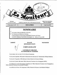 Law of 18 April 2002 Creating and Organising the Ministry of Tourism