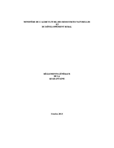 General quarantine regulations, October 2013