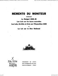 (FY1949) Memento of Le Moniteur: the 1948-49 Budget, the Budget Law and the Tax Laws