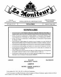 Arrêté déclarant l'Aire Protégée de Ressources Naturelles Gérées des Trois Baies, et arrêtés subséquents (Le Moniteur, 169e année, No 54, 21 mars 2014)