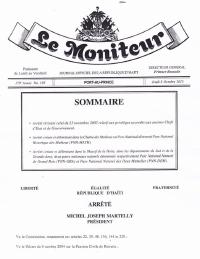 Arrêtés créant le Parc National Historique des Mathieux et les Parcs Nationaux Naturels de Grand Bois et des Deux Mamelles (Le Moniteur, 170e année, No 193, 8 octobre 2015)