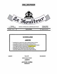 Arrêtés déclarant les aires protégées de ressources naturelles gérées de Jérémie-Abricots et des Baradères-Cayemites (Le Moniteur, 172e année, No 55-A, 7 avril 2017)
